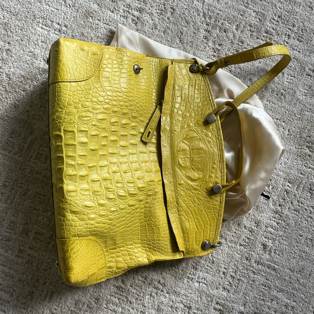 Furla Yellow Crocodile-Embossed Tote Bag